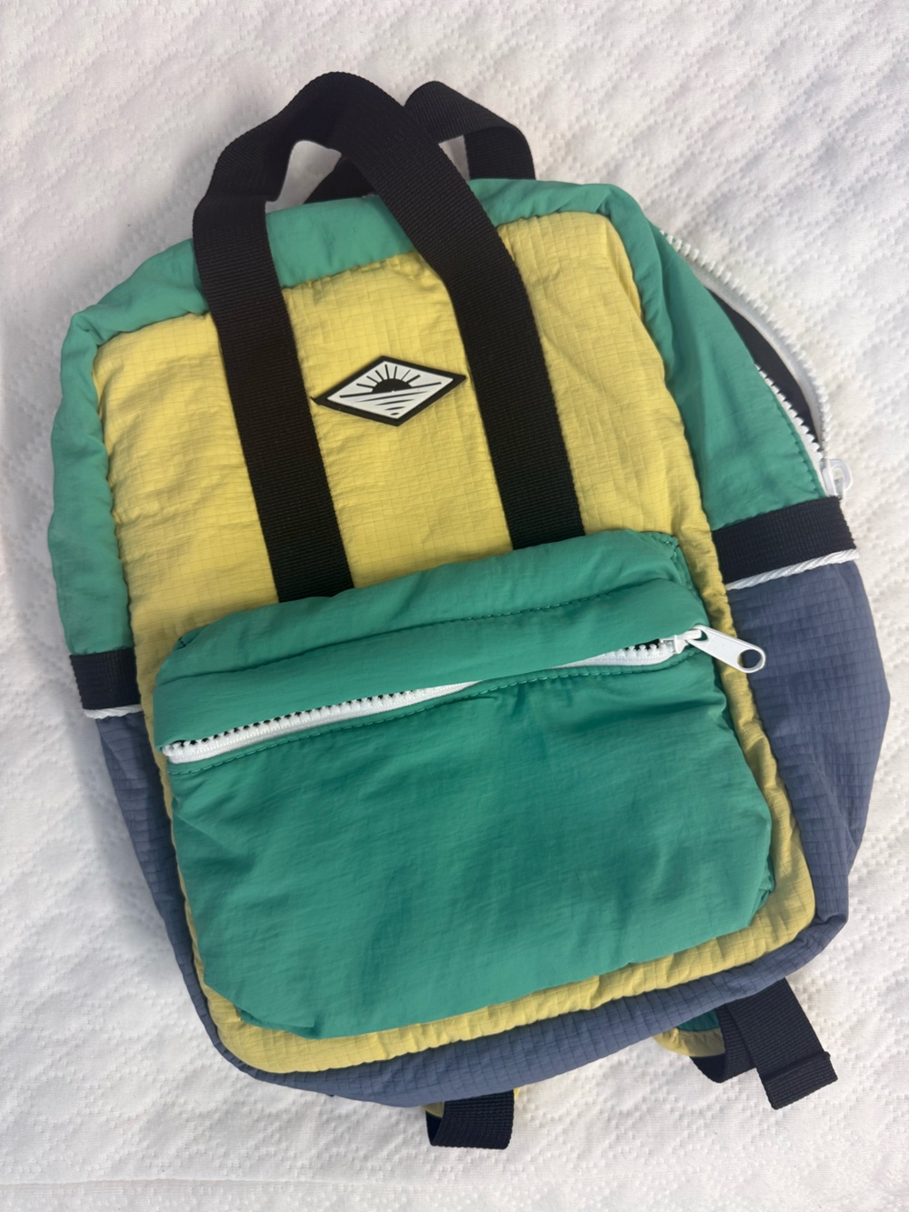 Zara Kids Colorblock Puffer backpack in Teal, Yellow & Navy